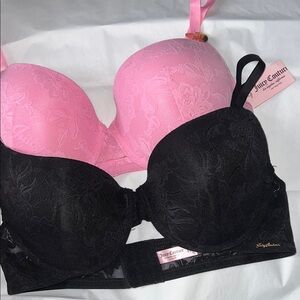 Juicy Couture Super Sexy Push up  Black and Pink Lace Bra Duo 40C